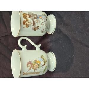 Vintage Tiffany Porcelain Mugs with Whimsical Child Illustrations